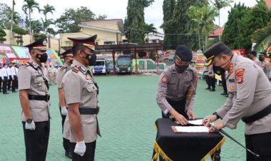 Kapolres Tanggamus Pimpin Sertijab Kabag Logistik, Kasat Lantas dan Kapolsek Pematang Sawa