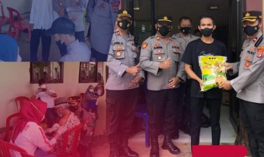 Vaksinasi Merdeka, Polres Way Kanan Bagikan Sembako ke Warga Gunung Labuhan