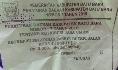 Beredar Karcis Retribusi Parkir Rp.2.000" Tanpa Nama, Tanda tangan dan Stempel dihalaman Bank BRI Desa Pakam