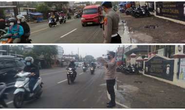 Urai Kemacetan Kanit Propam Dan Kanit Patroli, Lantas Lakukan Pengaturan Kalulintas Di Pertigaan Kolombus Depan Komando Cikupa