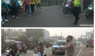 Pengaturan Lalu Lintas Depan PT Chingluh dan Bantu Penyeberangan Karyawan Bentuk Pelayanan Prima Polsek Cikupa