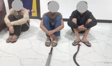 Tiga Orang Remaja Yang Gelar Aksi Perang Sarung di Amankan Polsek Sukaraja, Barang Bukti Sajam Turut di Amankan