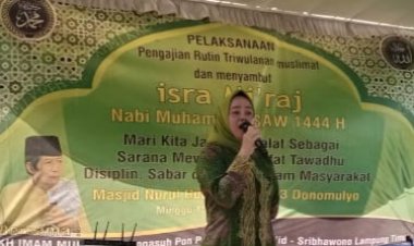 Lurah Adipuro Hadiri Pengajian Rutin Triwulanan Muslimat NU Di Masjid Nurul Huda Lingkungan 3 Dono Mulyo