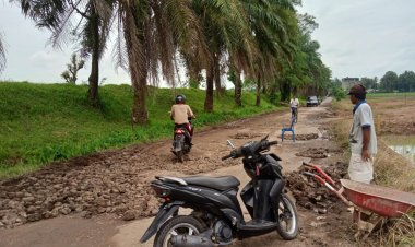 Jalan kabupaten ditimbun batu keriting