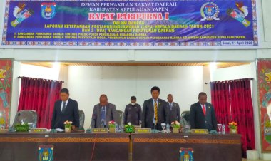 DPRD Kabupaten Kepulauan Yapen Gelar Rapat Paripurna I, LKPJ Kepala Daerah Tahun 2021 dan 2 (Dua) Rancangan Peraturan Daerah Tahun 2022