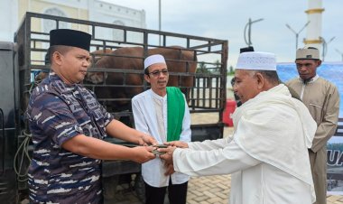 Lanal Morotai Menyerakan Hewan Qurban di Masjid Agung Baiturrahman