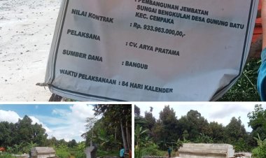 Di duga Proyek Pembangunan Jembatan Sungai Bangkulah Desa Gunung Batu Kecamatan Cempaka Tidak Rampung (Mangkrak)