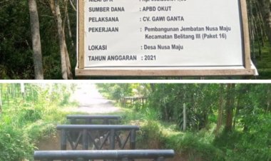 Diduga Mangkrak,Warga Keluhkan pembangunan jembatan Desa Nusa Maju Kecamatan Belitang III.