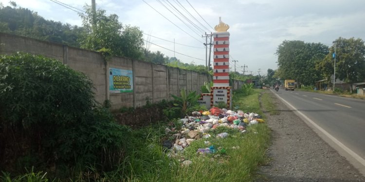 Tidak Sedap Dipandang, Sampah Numpuk Dipinggir Jalan Raya Lintas Sumatera Desa Rangai Tritunggal