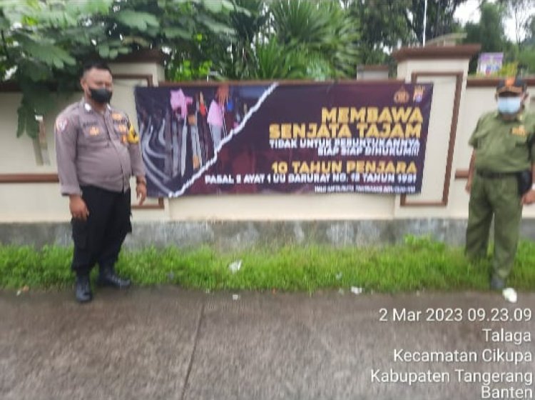 Antisipasi Balap Liar Dan Kriminalitas, Polsek Cikupa Polresta Tangerang Melakukan Pemasangan Sepanduk Himbauan Ke Desa Desa