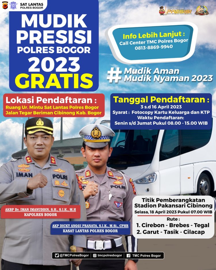 PROGRAM MUDIK PRESISI GRATIS POLRES BOGOR POLDA JABAR FASILITASI WARGA MASYARAKAT MELALUI SAT LANTAS POLRES BOGOR POLDA JABAR