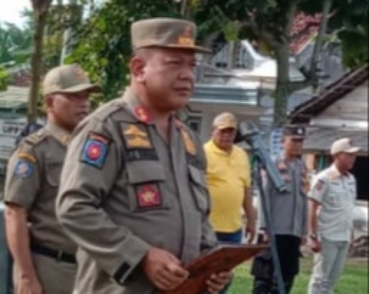 Sampaikan Pesan Bupati Lampung Tengah, Kasat Pol-PP Gelar Apel Awal Tahun Dengan Linmas Kecamatan Trimurjo