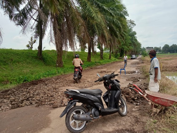 Jalan kabupaten ditimbun batu keriting