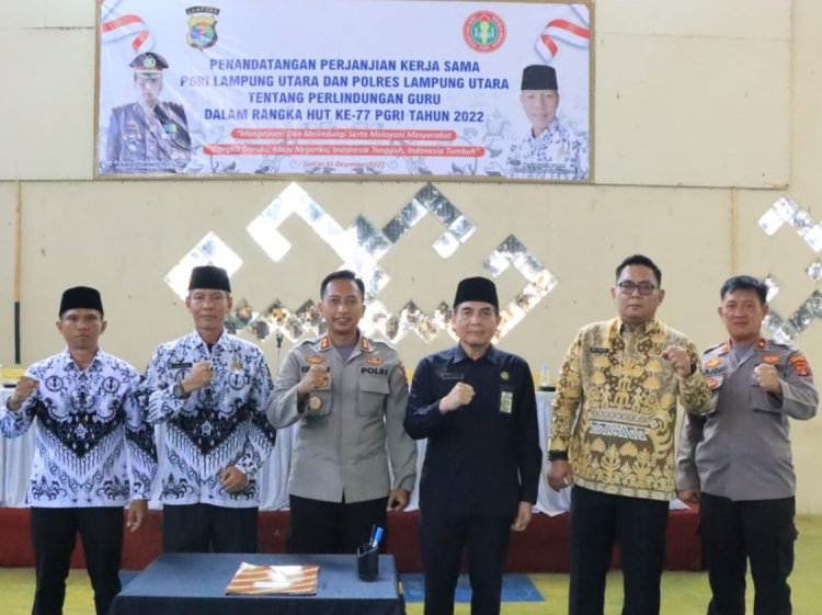 Penandatanganan Perjanjian Kerja Sama PGRI Lampung Utara Dan Polres Lampung Utara
