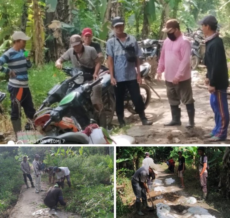 Masyarakat Desa Gunung Batu Kecamatan Cempaka Gotong Royong Perbaikan Jalan Usaha Tani