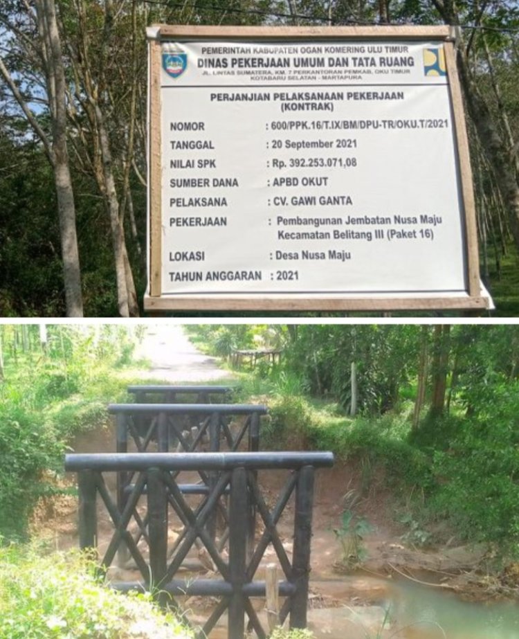 Diduga Mangkrak,Warga Keluhkan pembangunan jembatan Desa Nusa Maju Kecamatan Belitang III.