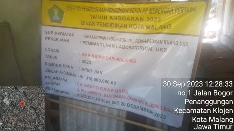Pembangunan di Smp Sriwedari Kota Malang Diduga Dijadikan Ajang Bisnis