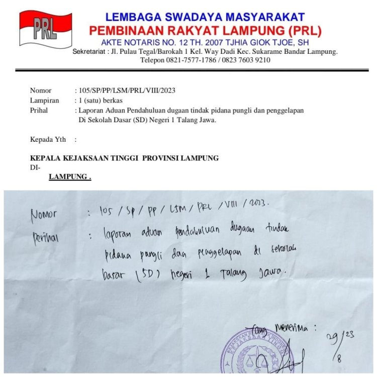 LSM PRL Akan Kawal Kasus Pungli dan Penggelapan Dana PIP SDN 1 Talang Jawa Sampai Tuntas
