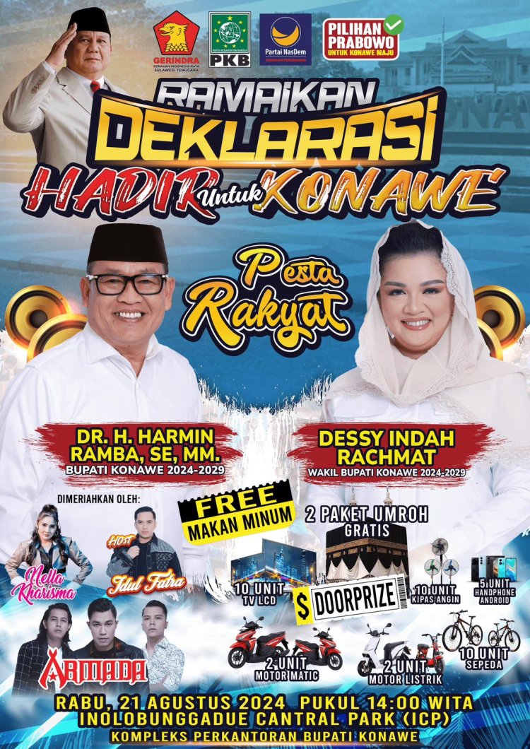 Puluhan Ribu Masyarakat Konawe Bakal Ikuti Deklarasi “HADIR”, Berbagai Doorprize Menarik Disiapkan