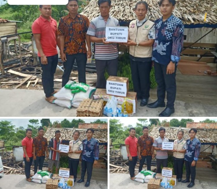 Dinas Sosial Oku Timur Salurkan Bantuan untuk Korban Kebakaran di Desa Gunung Batu Kecamatan Cempaka 