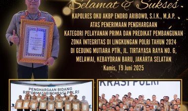 Polres Oku Kembali Terima Penghargaan Kategori Pelayanan Prima Dan Predikat Pembangunan Zona Integritas Di Lingkungan Polri Tahun 2024