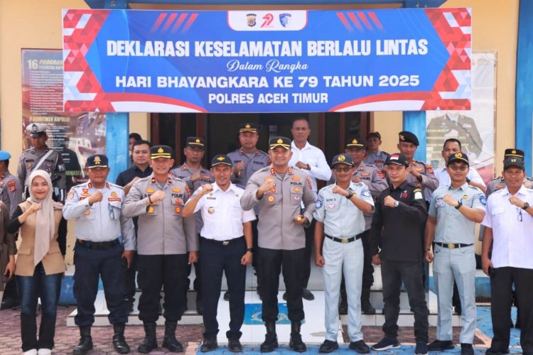 Semangat Hari Bhayangkara Ke 79, Polres Aceh Timur Gelar Deklarasi Keselamatan Berlalu Lintas