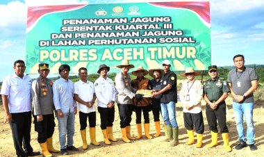 Polres Aceh Timur Ikuti Penanaman Jagung Nasional Kuartal III di Lahan Dua Hektar