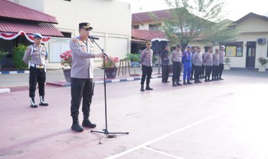 Kapolres Pidie Pimpin Apel Kesiapan Pengamanan Aksi Unjuk Rasa Mahasiswa Jabal Ghafur