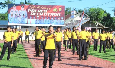 Jaga Kebugaran Tubuh, Polres Aceh Utara Rutin Olahraga Bersama di Setiap Jumatnya