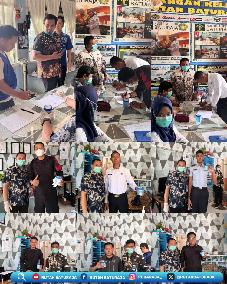 Rutan Kelas IIB Baturaja Gelar Tes Urine Pegawai dan Warga Binaan Bersama BNNK OKU Timur Di nyatakan Negatif,Bersih Dari Narkoba