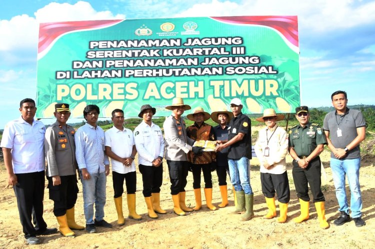 Polres Aceh Timur Ikuti Penanaman Jagung Nasional Kuartal III di Lahan Dua Hektar
