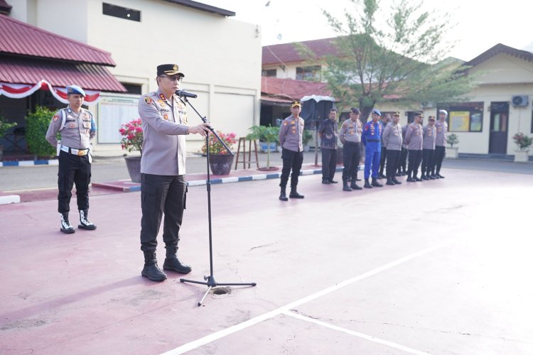 Kapolres Pidie Pimpin Apel Kesiapan Pengamanan Aksi Unjuk Rasa Mahasiswa Jabal Ghafur