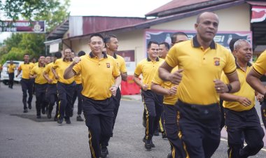 Polres Pidie Gelar Olahraga Lari Santai dan Voli Ball Usai Apel Pagi