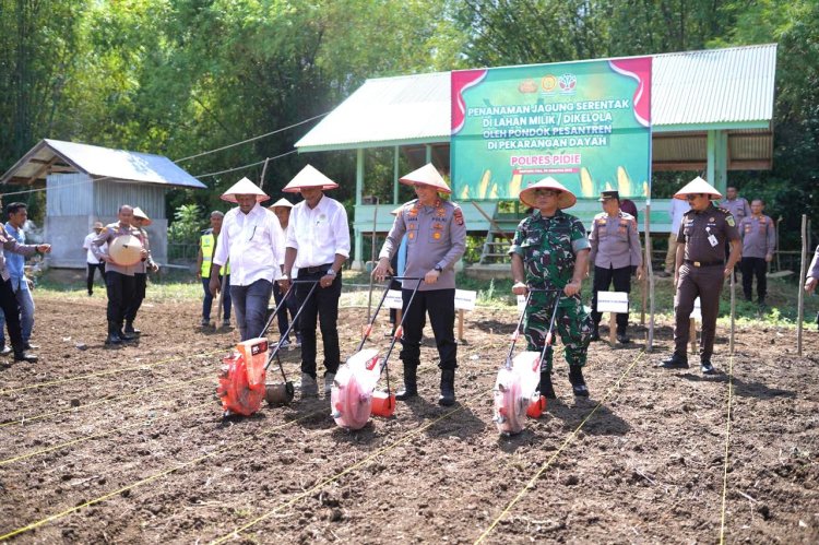 Dorong Ketahanan Pangan, Kapolres Pidie Tanam Jagung Serentak di Lahan Pesantren