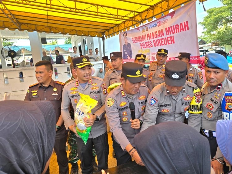 Polres Bireuen Gelar Gerakan Pangan Murah di Peusangan, 3 Ton Beras Habis Terjual