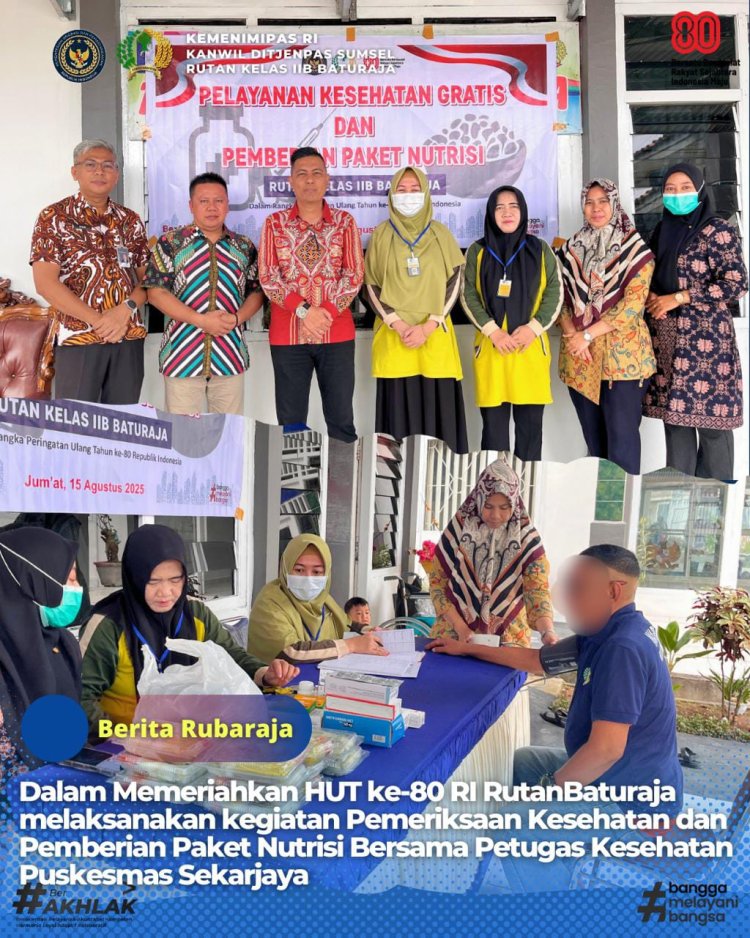 Rutan Baturaja melaksanakan kegiatan Pemeriksaan Kesehatan dan Pemberian Makanan Tambahan pada Warga Binaan Lansia Bersama Petugas Kesehatan Puskesmas Sekarjaya 