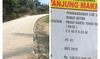 Waow Jalan Cor di Desa Tanjung Makmur hanya 40 Meter Telan Dana Rp 148.933.025.00