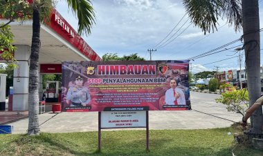 Polres Pidie Pasang Spanduk Himbauan Cegah Penyalahgunaan BBM Bersubsidi di Sejumlah SPBU
