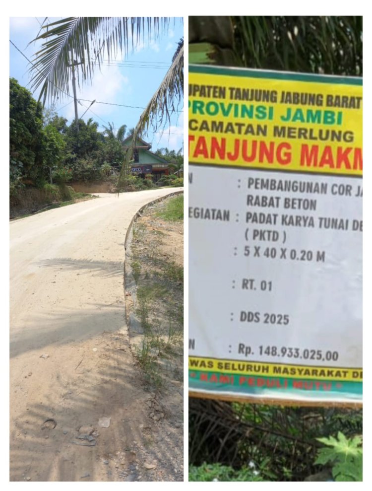 Waow Jalan Cor di Desa Tanjung Makmur hanya 40 Meter Telan Dana Rp 148.933.025.00   