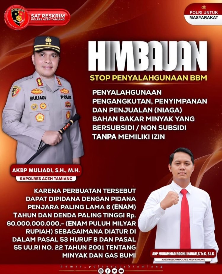 Kapolres Aceh Tamiang Imbau Masyarakat Stop Penyalahgunaan BBM Subsidi dan Non-Subsidi