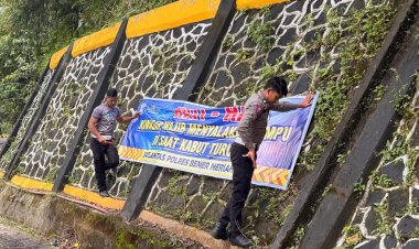 Satlantas Polres Bener Meriah Pasang Spanduk Himbauan Keselamatan untuk Cegah Kecelakaan Lalu Lintas
