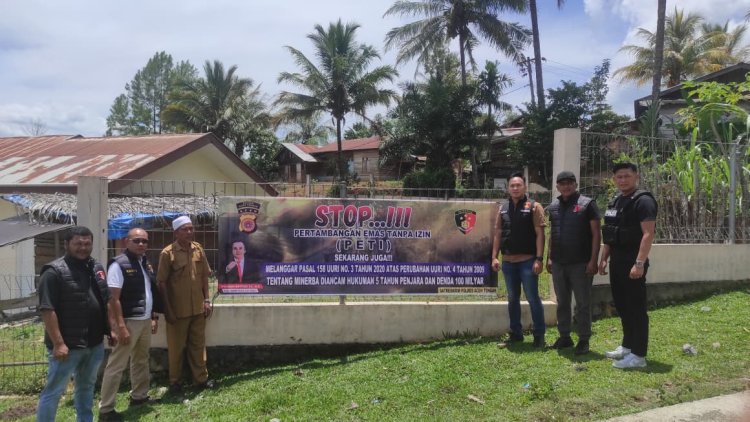 Polres Aceh Tengah Pasang Spanduk Larangan Tambang Ilegal di Bintang dan Linge