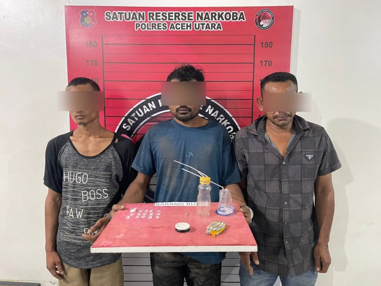 Tiga Pria Ditangkap Satresnarkoba Polres Aceh Utara, 15 Paket Sabu Disita