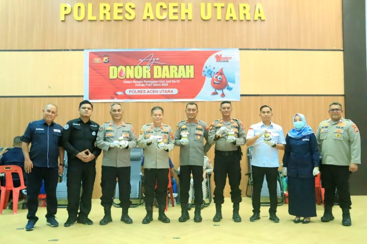 Sambut Hari Jadi Humas Polri ke-74, Polres Aceh Utara Sumbang 40 Kantung Darah