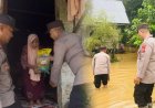 Personel Polsek Indra Makmu Bantu Warga dan Serahkan Beras Kepada Warga Yang Terdampak Banjir