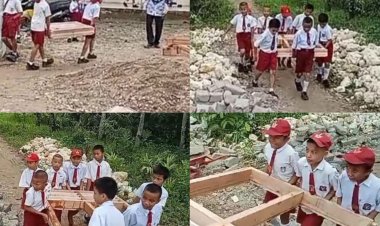 Biarkan Siswa Angkat Kusen pada Program Revitalisasi SDN 078533 Hoya Ambukha Nias Selatan, Kata Kasek: Tidak Tahu Kami, Itu Urusan Mereka!