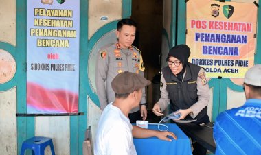 Polres Pidie Gelar Bakti Kesehatan untuk Warga Terdampak Banjir di Gampong Asan