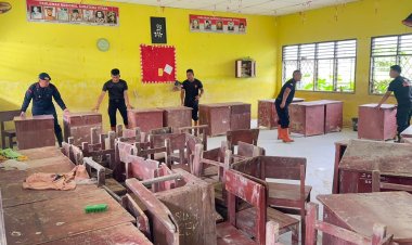 Polri Peduli Pendidikan, Pulihkan Fasilitas Pendidikan di SMA Negeri 1 Tanjung Pura Pascabanjir