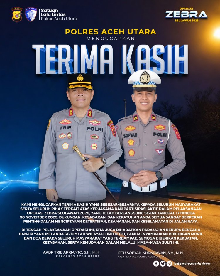 Polres Aceh Utara Apresiasi Dukungan Masyarakat dalam Operasi Zebra 2025