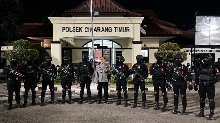 ‎Patroli Brimob Intensif, Situasi Kamtibmas Kabupaten Bekasi Terjaga Kondusif